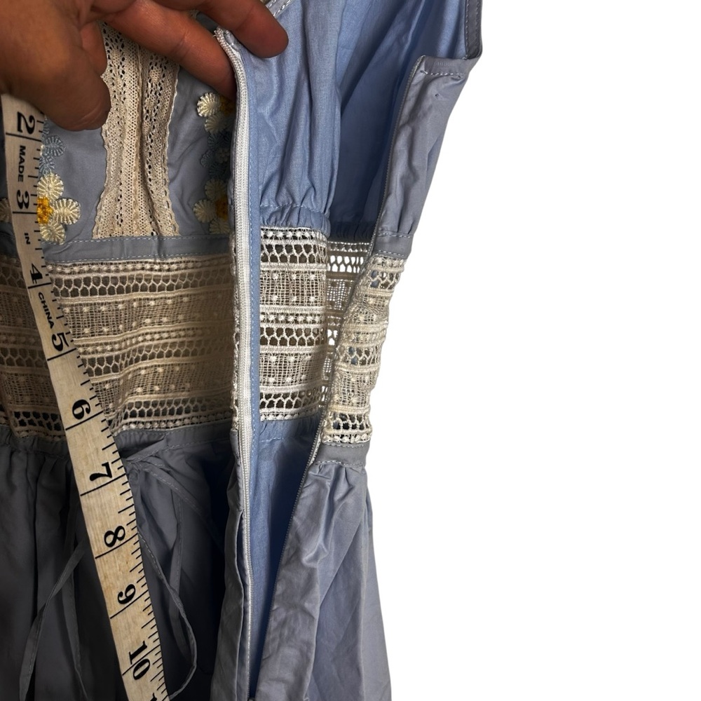 o.p.t Blue Embroidered Lace Waist Maxi Dress XS New - Picture 5 of 11